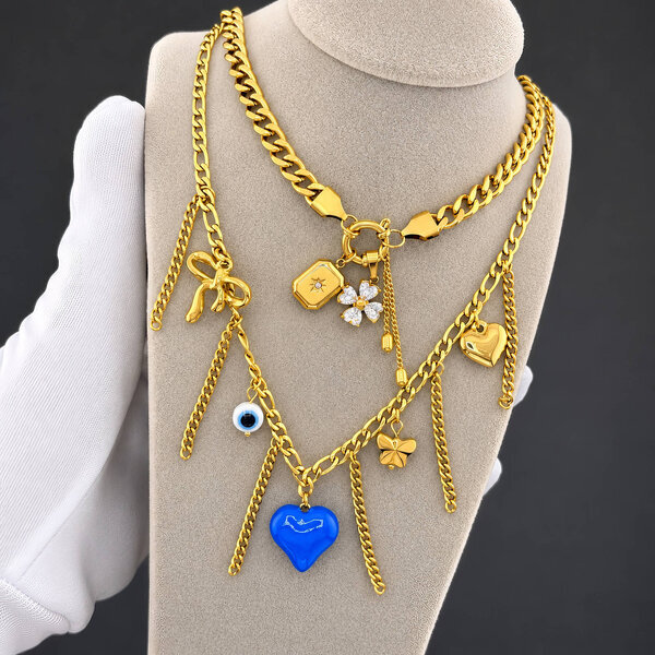 "Hearts" Necklace, 18K Gold Plated Steel