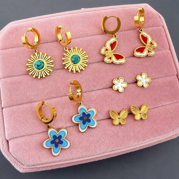 "Flower Meadow" Earrings, 18K Gold Plated Steel