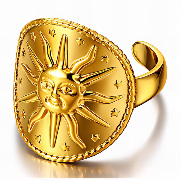 "Sun" Ring, 18K Gold Plated Steel