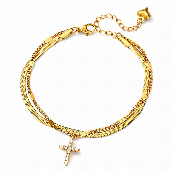 "Crosse" Bracelet, Silver Tone Brass