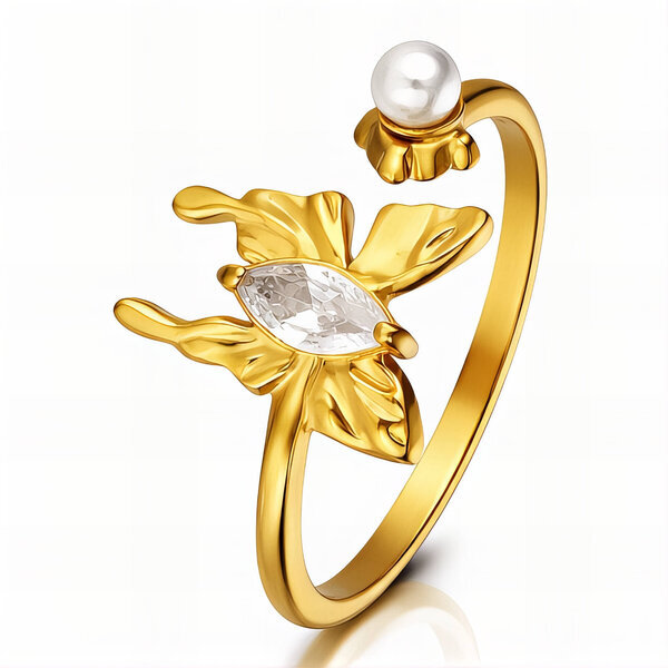 "Butterflie" Ring, 18K Gold Plated Steel