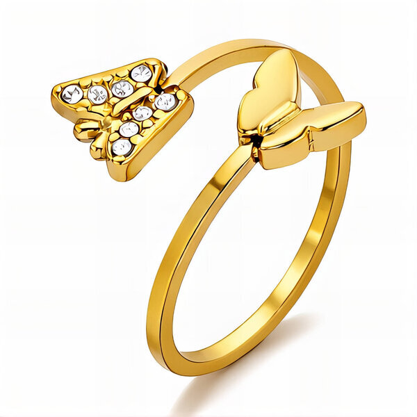 "Butterflies" Ring, 18K Gold Plated Steel