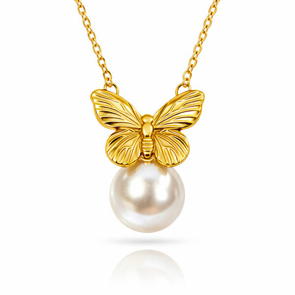 "Butterflie" Necklace, 18K Gold Plated Steel