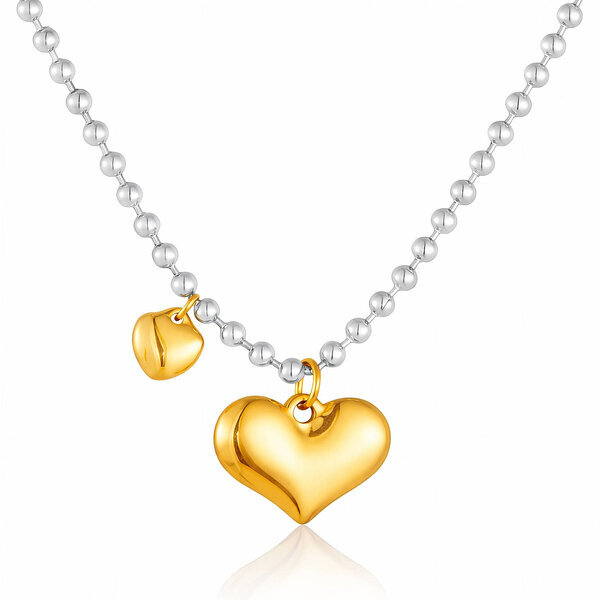 "Hearts" Necklace, 18K Gold Plated Steel