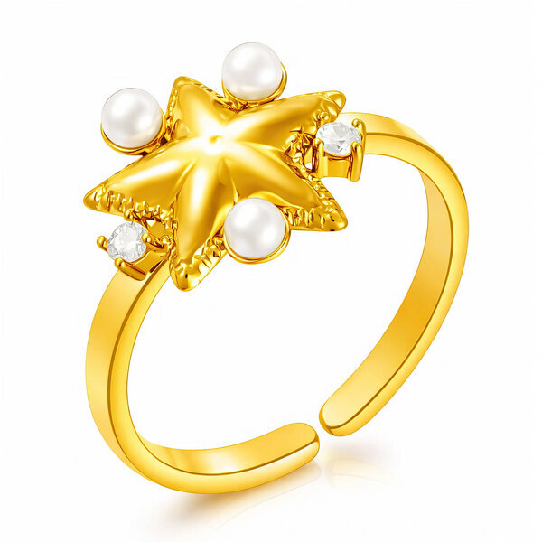 "Star" Ring, 18K Gold Plated Steel