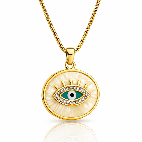 "Evil Eye" Necklace, 18K Gold Plated Steel
