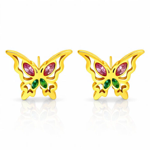 "Butterflies" Earrings, 18K Gold Plated Steel