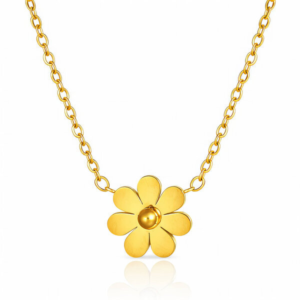 "Flower" Necklace, 18K Gold Plated Steel