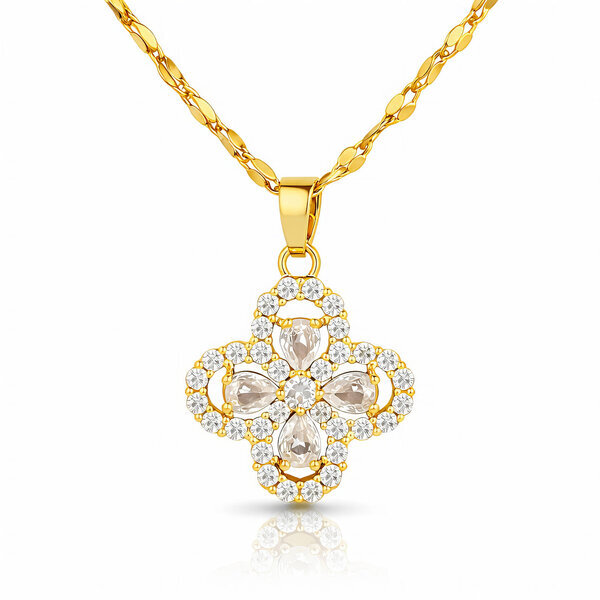"Flower" Necklace, 18K Gold Plated Steel