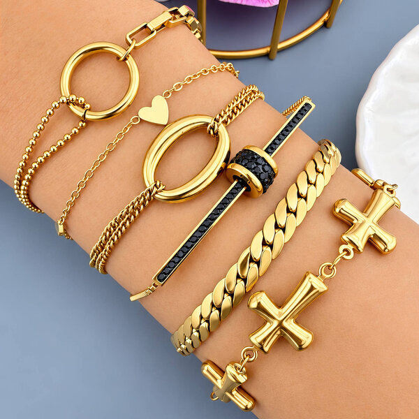 "้Hearts" PVD Gold-Plated Steel Bracelet - Intensity