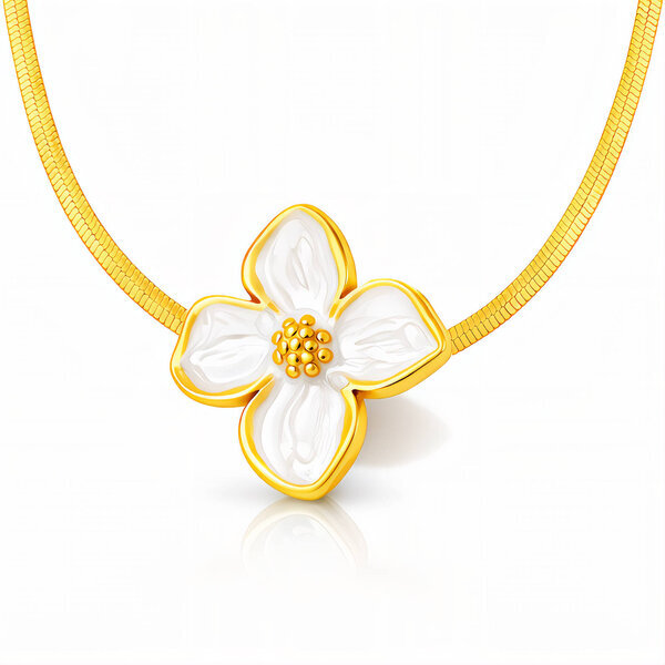 "Flower" Necklace, 18K Gold Plated Steel