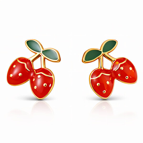 "Strawberrys" Earrings, 18K Gold Plated Steel