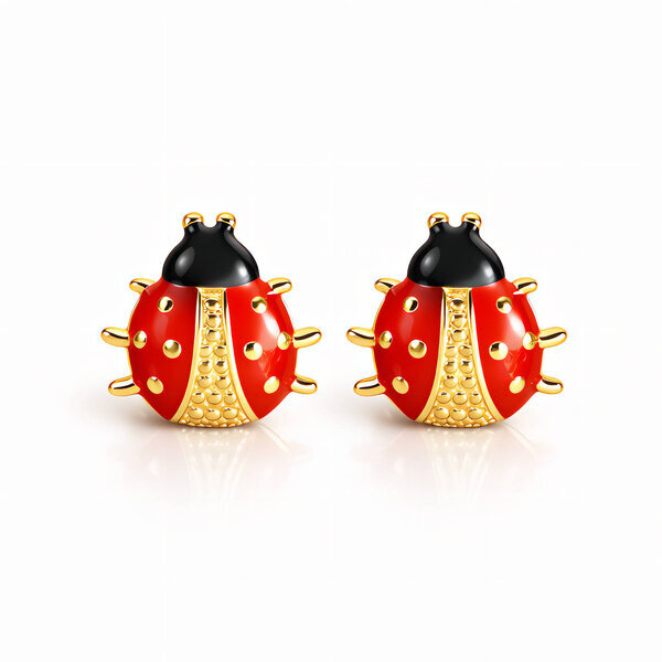 "Ladybugs" Earrings, 18K Gold Plated Steel