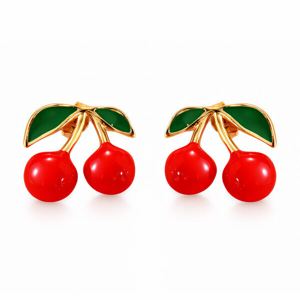 "Cherry" Earrings, 18K Gold Plated Steel