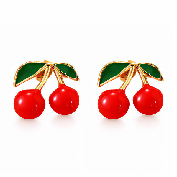 "Cherry" Earrings, 18K Gold Plated Steel