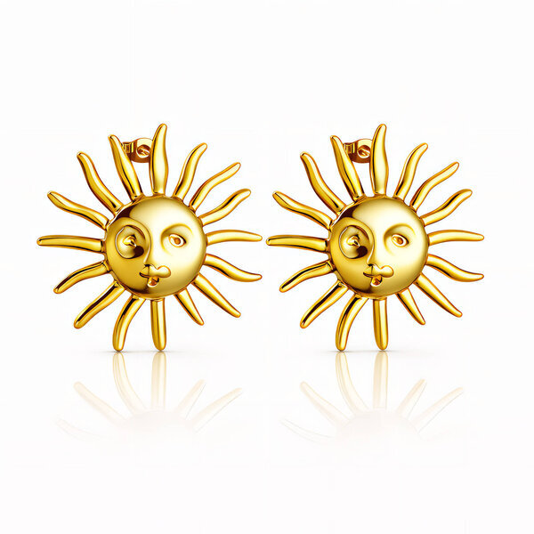 "Suns" Earrings, 18K Gold Plated Steel