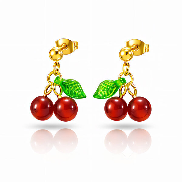 "Cherrys" Earrings, 18K Gold Plated Steel