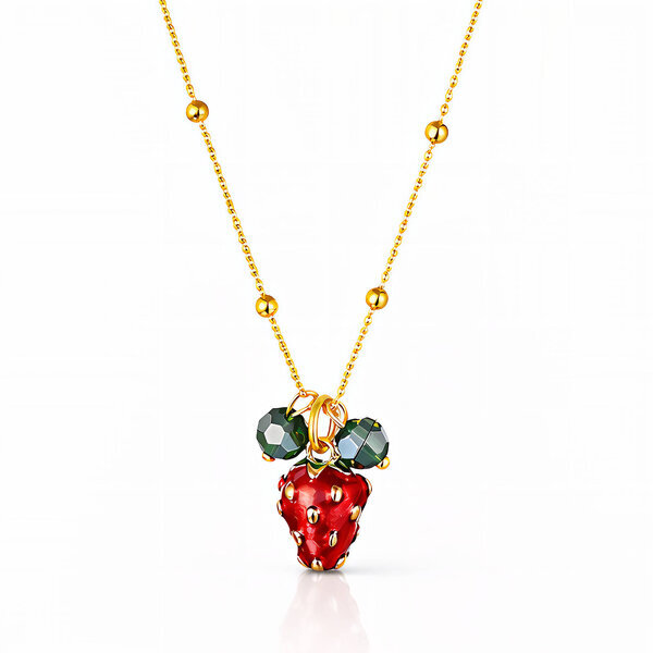 "Strawberry" Necklace, 18K Gold Plated Steel