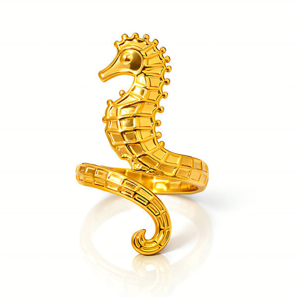 "Seahorse" Ring, 18K Gold Plated Steel