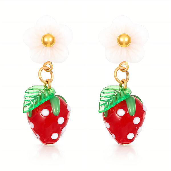 "Strawberrys" Earrings, 18K Gold Plated Steel
