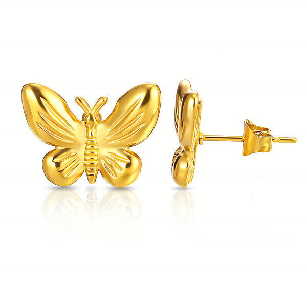 "Butterflies" Earrings, 18K Gold Plated Steel