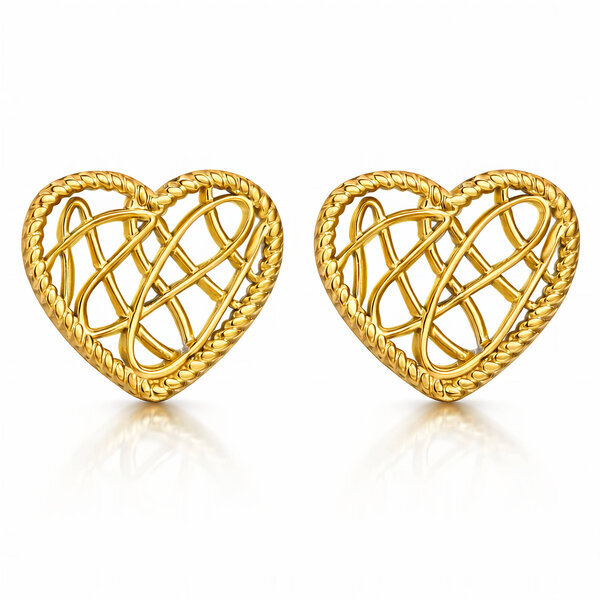 "Hearts" Earrings, 18K Gold Plated Steel