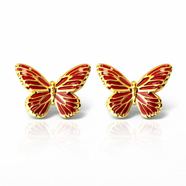"Butterflies" Earrings, 18K Gold Plated Steel