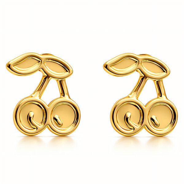 "Cherry" Earrings, 18K Gold Plated Steel