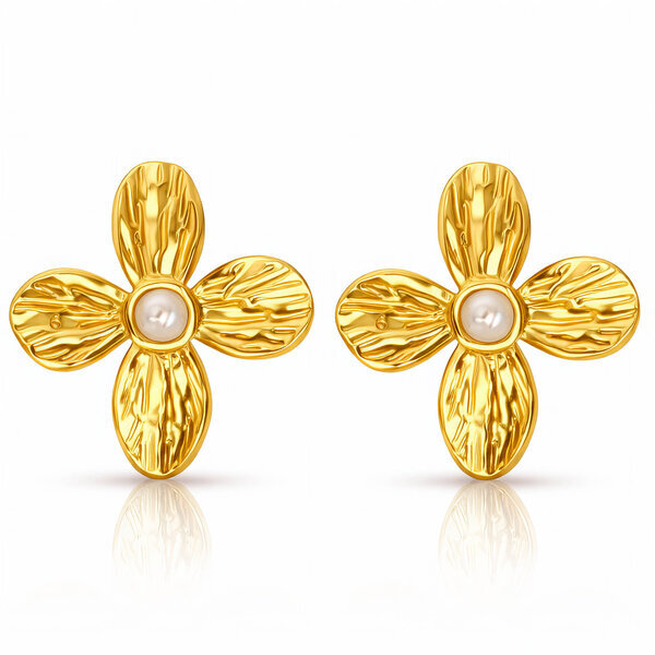 "Flowers" Earrings, 18K Gold Plated Steel