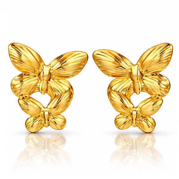 "Butterflies" Earrings, 18K Gold Plated Steel