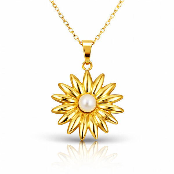 "Flower" Necklace, 18K Gold Plated Steel