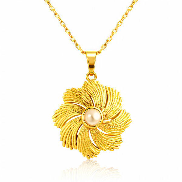 "Flower" Necklace, 18K Gold Plated Steel