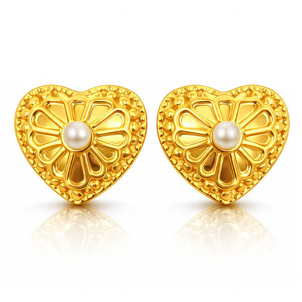 "Hearts" Earrings, 18K Gold Plated Steel