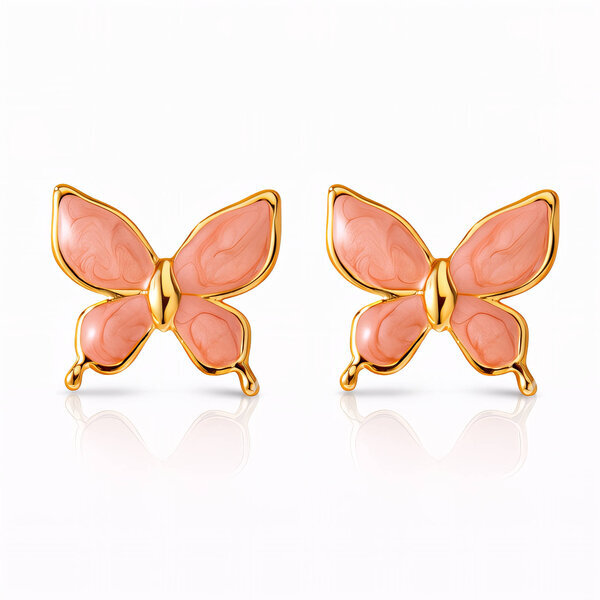 "Butterflies" Earrings, 18K Gold Plated Steel
