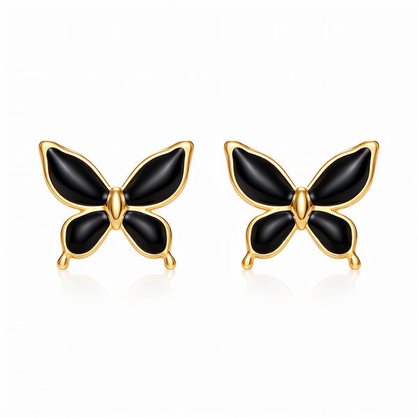"Butterflies" Earrings, 18K Gold Plated Steel