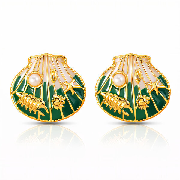 "Seashell" Earrings, 18K Gold Plated Steel