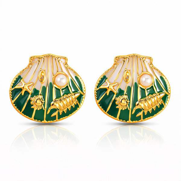 "Seashell" Earrings, 18K Gold Plated Steel