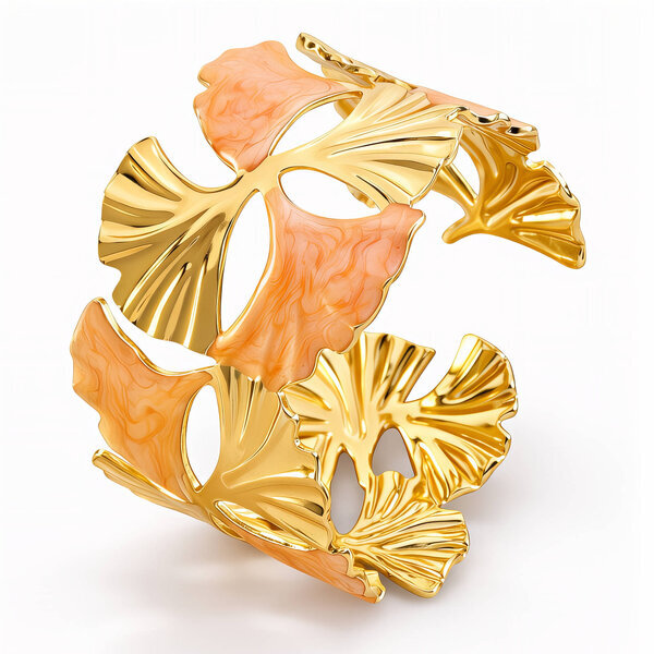 "Ginkgo Leaves" Bracelet, 18K Gold Plated Steel