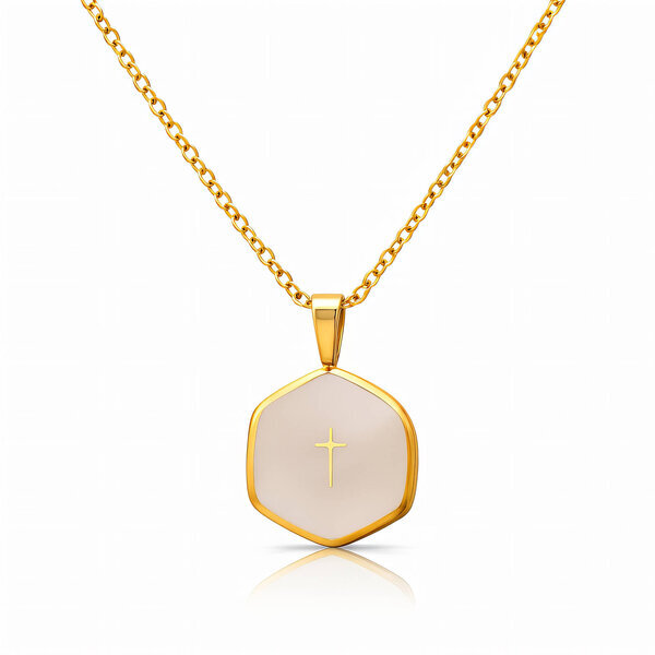 "Crosses" Necklace, 18K Gold Plated Steel