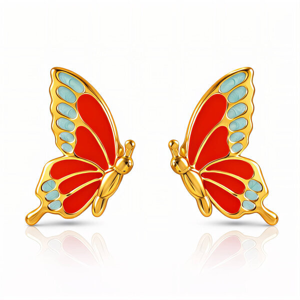 "Butterflies" Earrings, 18K Gold Plated Steel