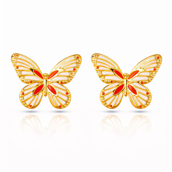 "Butterflies" Earrings, 18K Gold Plated Steel