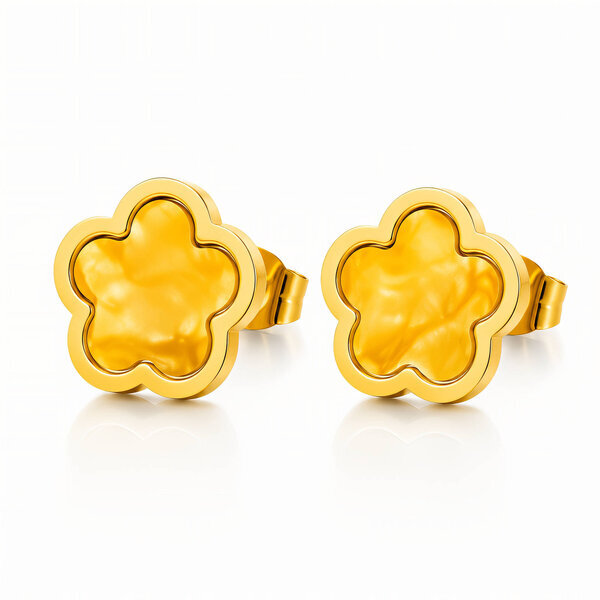 "Flowers" Earrings, 18K Gold Plated Steel
