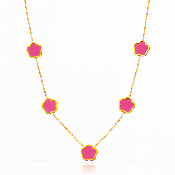 "Flower Meadow" Necklace, 18K Gold Plated Steel