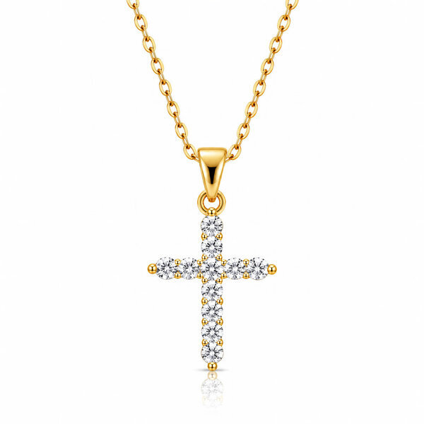 "Cross" Necklace, 18K Gold Plated Steel