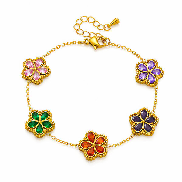 "Flower Meadow" PVD Gold-Plated Steel Bracelet - Intensity