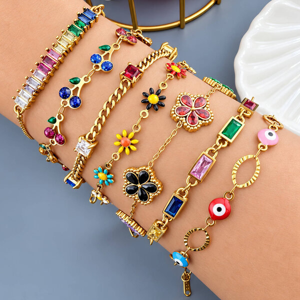 "Flower Meadow" PVD Gold-Plated Steel Bracelet - Intensity