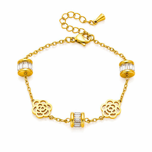 "Flowers" PVD Gold-Plated Steel Bracelet - Intensity