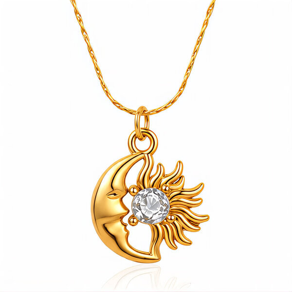 "Crescent And Sun" PVD Gold-Plated Steel Necklace - Intensity