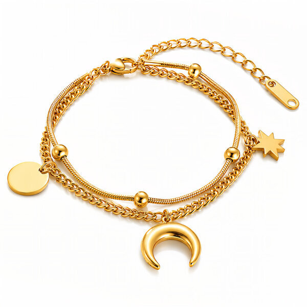 "Crescent And Star" PVD Gold-Plated Steel Bracelet - Intensity