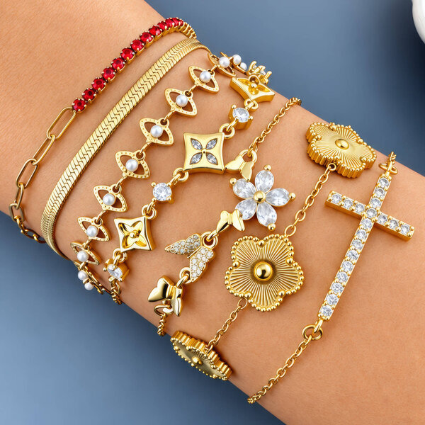 "Flower Meadow" PVD Gold-Plated Brass Bracelet - Intensity